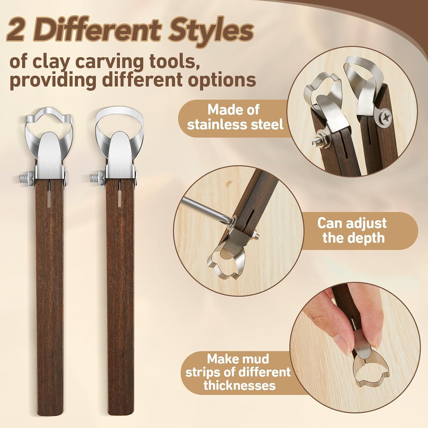 Herramientas de Tallado de Cerámica Therwen - 2 Pcs, Acero Inoxidable