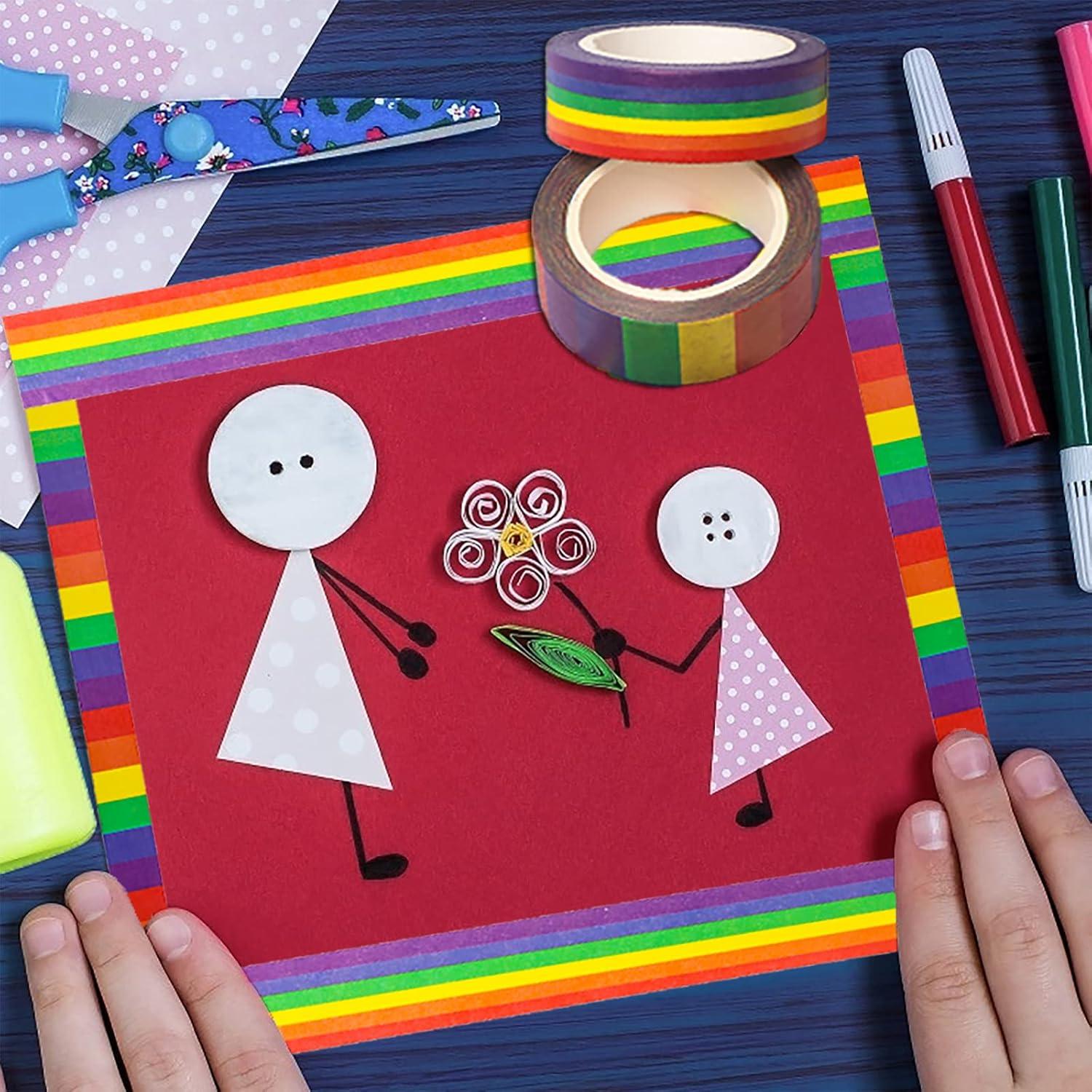 Cinta Washi Arcoíris DERAYEE - 4 Rollos Decorativos 11 Yards