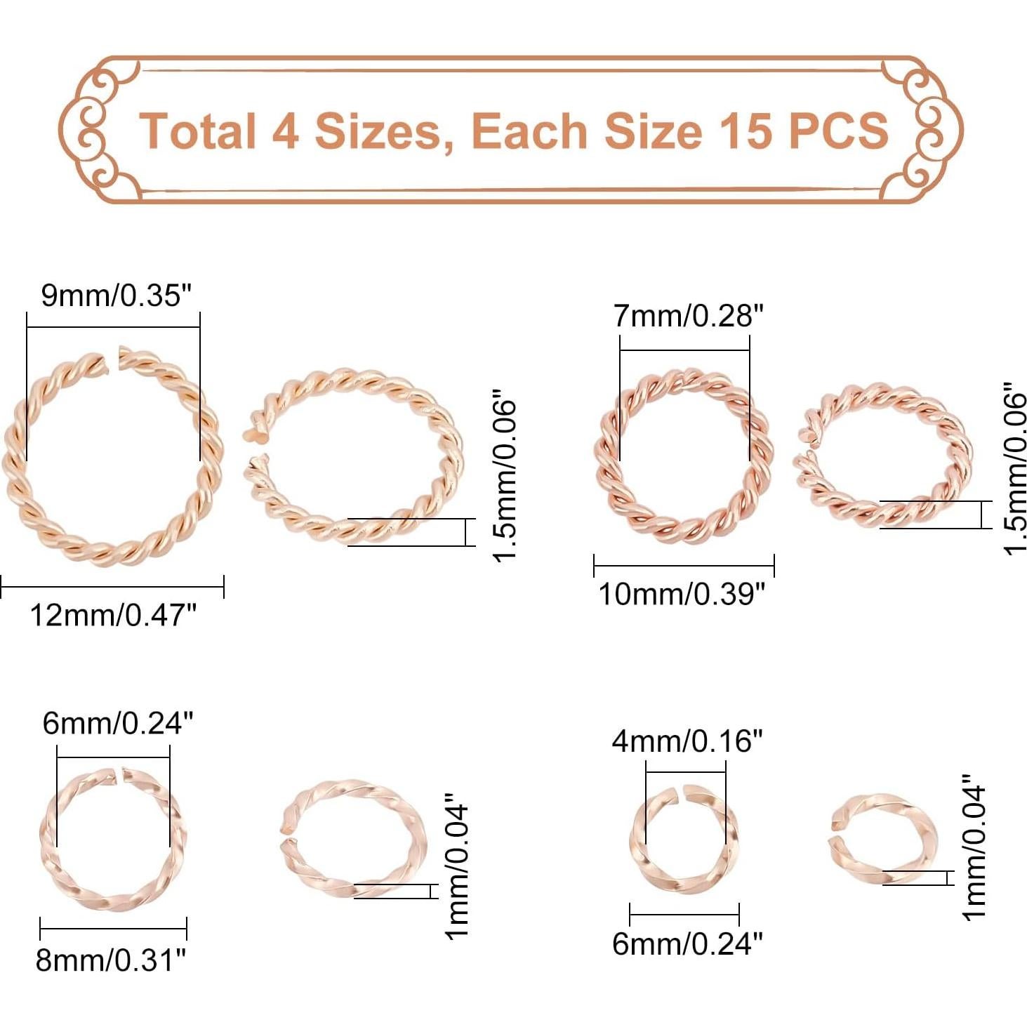 Anillos de Salto Abiertos UNICRAFTALE 60 Pcs Acero Inoxidable Rosa Dorado