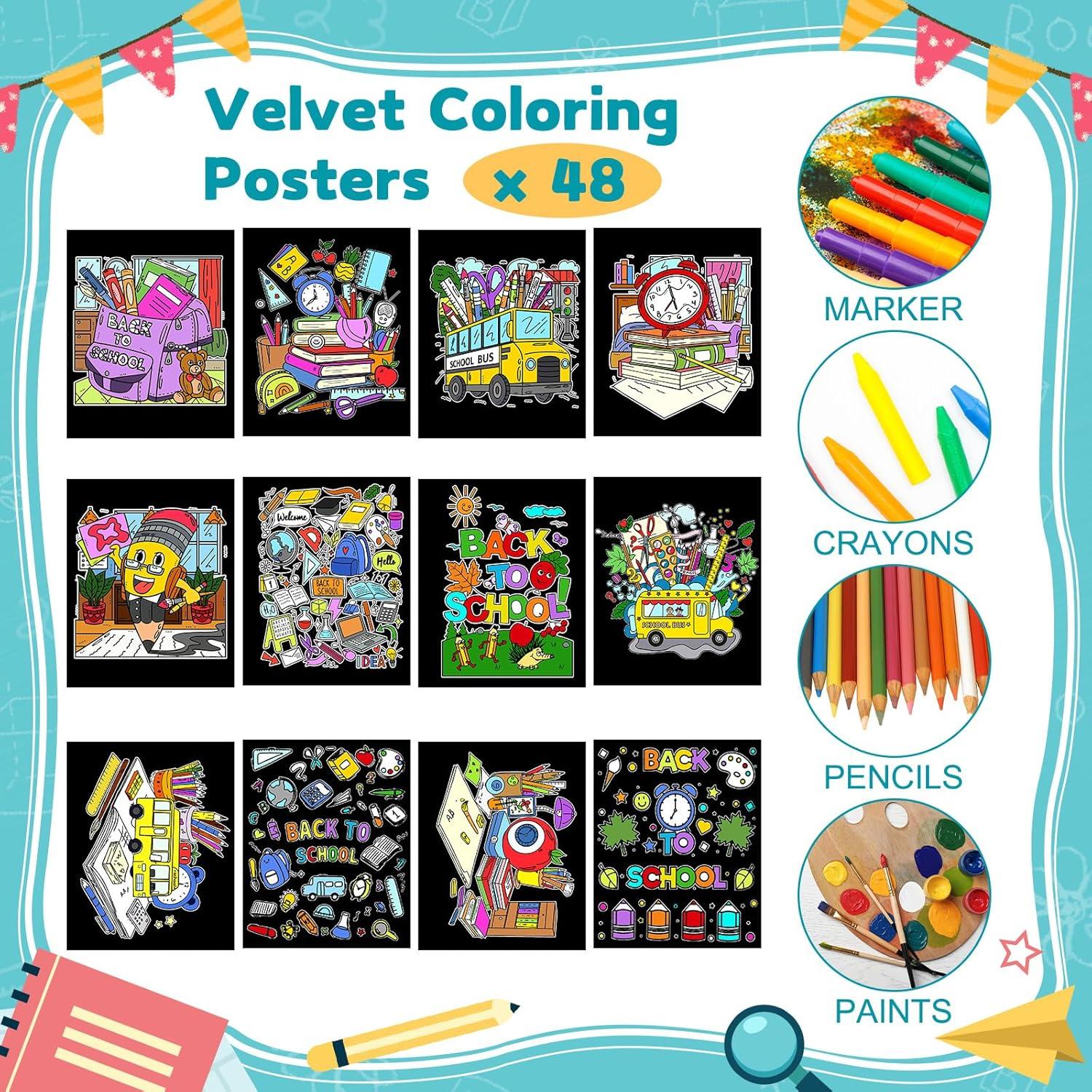 48 Pósteres de Colorear Terciopelo Moinchore Regreso a Clases
