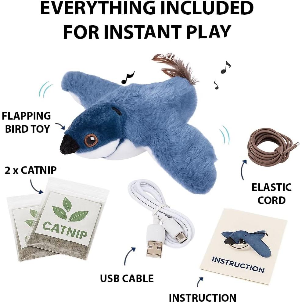 Juguete Interactivo para Gato Paws Power Pájaro Aleteante Azul