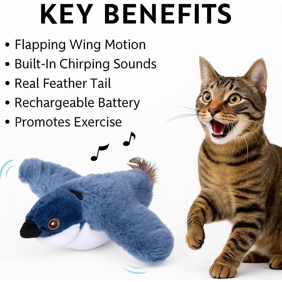 Juguete Interactivo para Gato Paws Power Pájaro Aleteante Azul