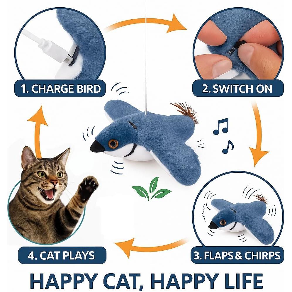 Juguete Interactivo para Gato Paws Power Pájaro Aleteante Azul