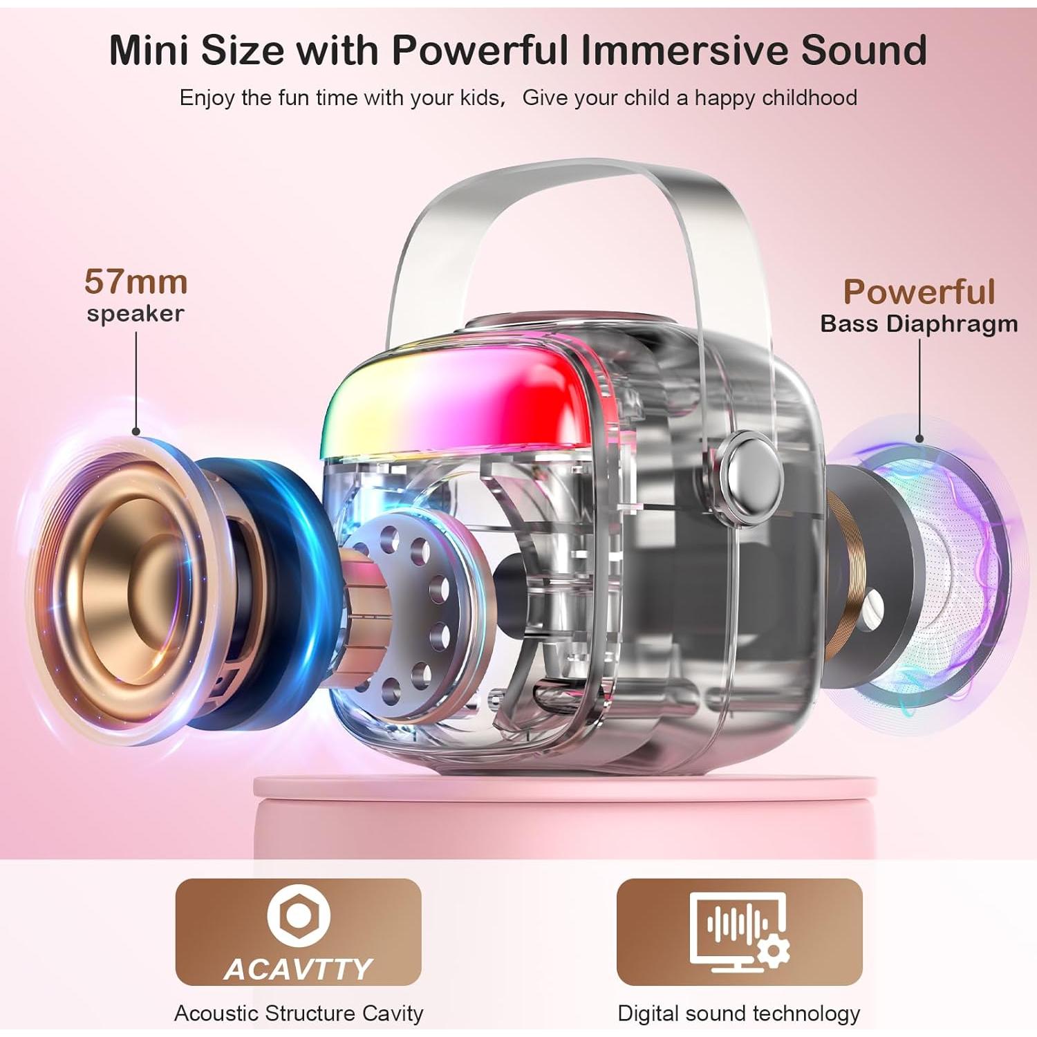 Mini Máquina de Karaoke HWWR Rosa con 2 Micrófonos Inalámbricos