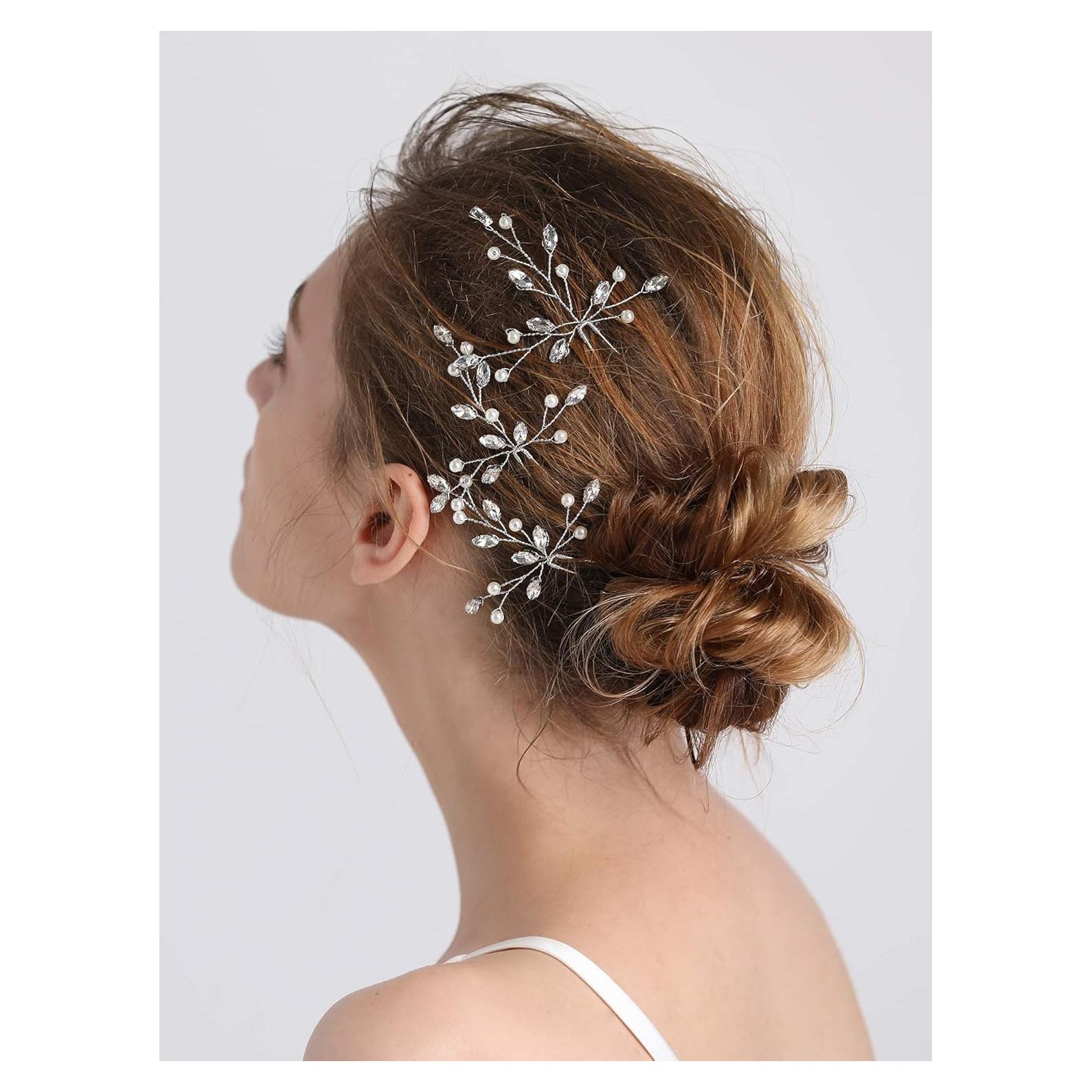 Pinzas de cabello de perlas y cristales fxmimior - Paquete de 3