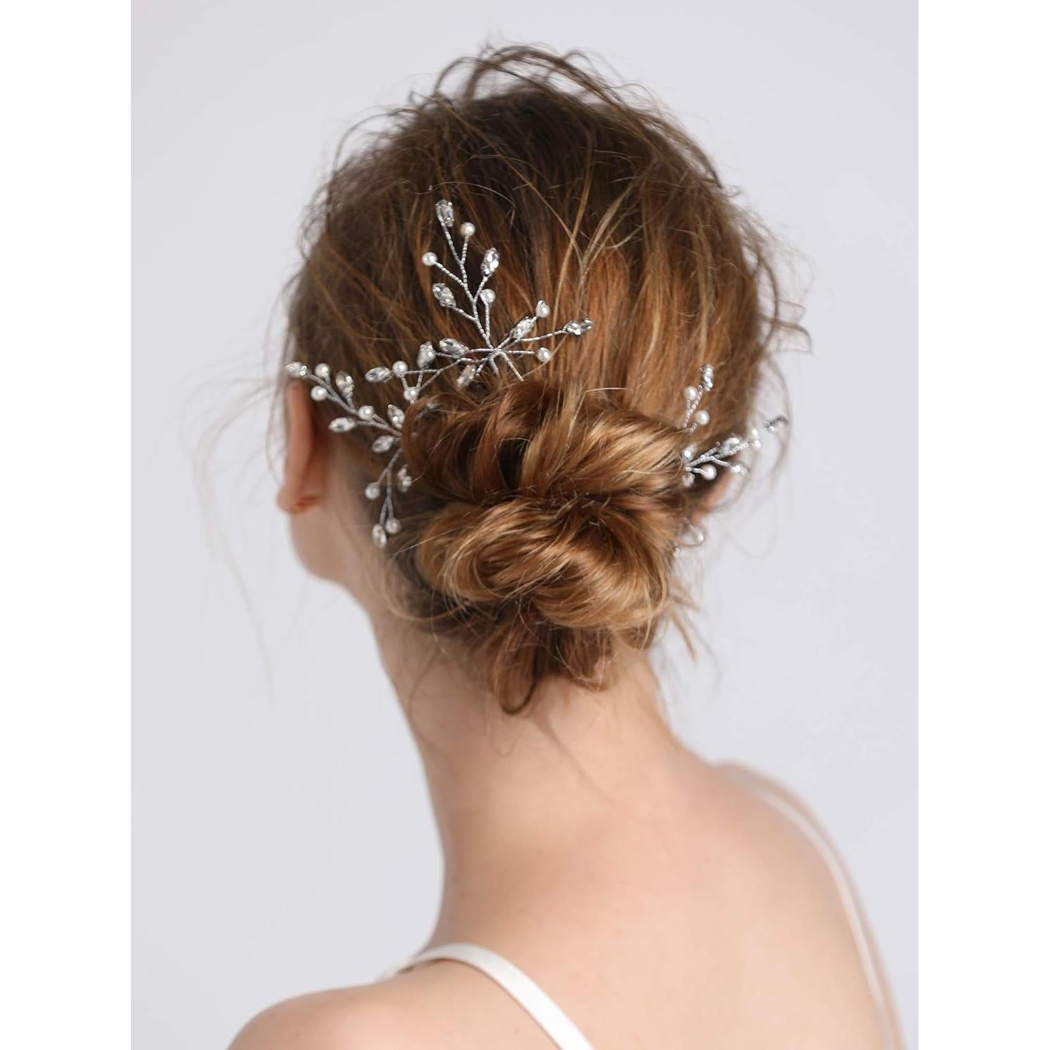 Pinzas de cabello de perlas y cristales fxmimior - Paquete de 3