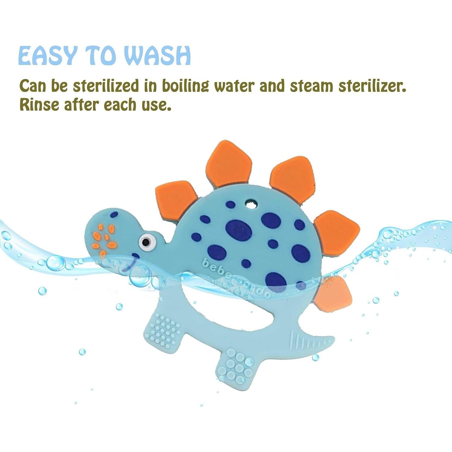 Mordedor de Silicona para Bebés 0-12 Meses - Dino Turquesa