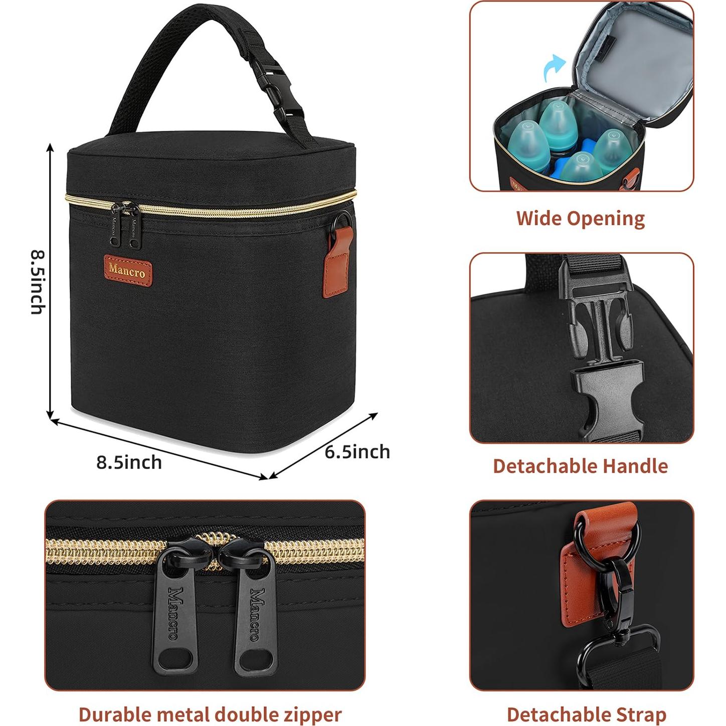 Bolsa de Enfriamiento de Leche Materna Mancro Negra Aislada 4 Botellas