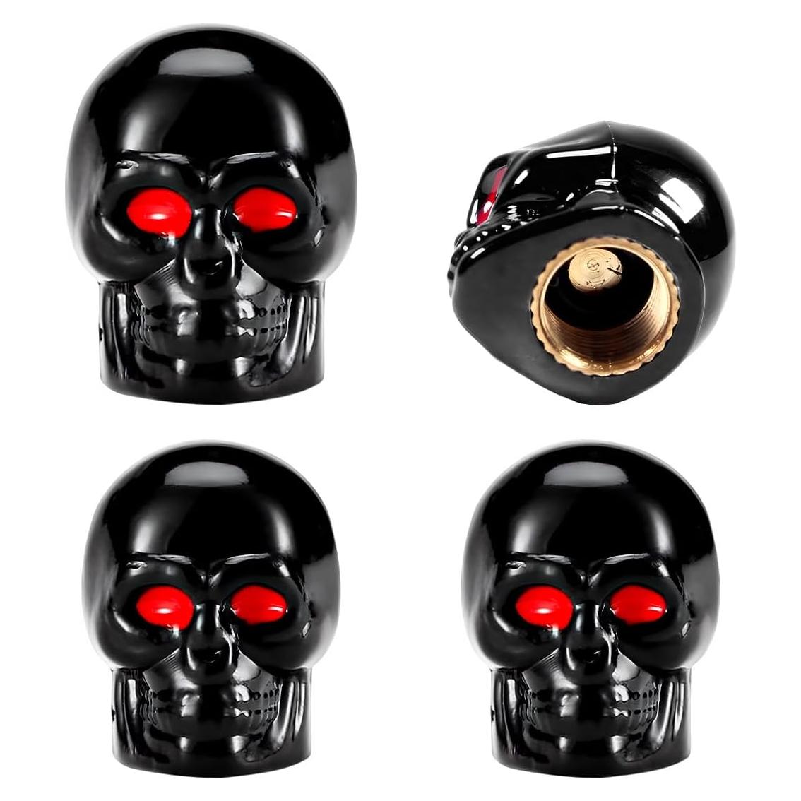 4 Tapas de Válvula de Neumático Gasedin Estilo Calavera Negro