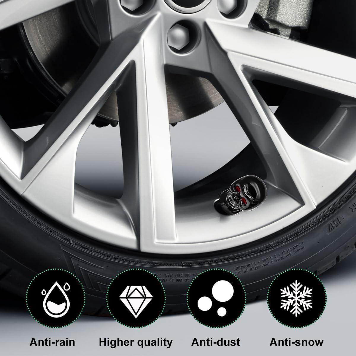 4 Tapas de Válvula de Neumático Gasedin Estilo Calavera Negro