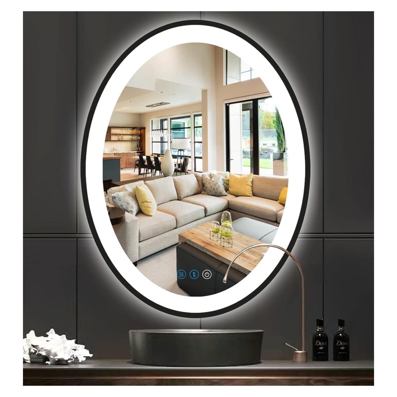 Espejo LED Ovalado 76x51 cm DIDIDADA con Marco Negro