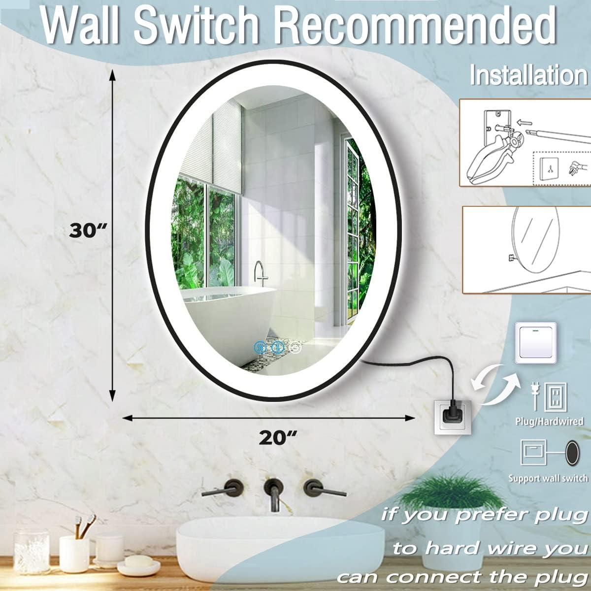 Espejo LED Ovalado 76x51 cm DIDIDADA con Marco Negro