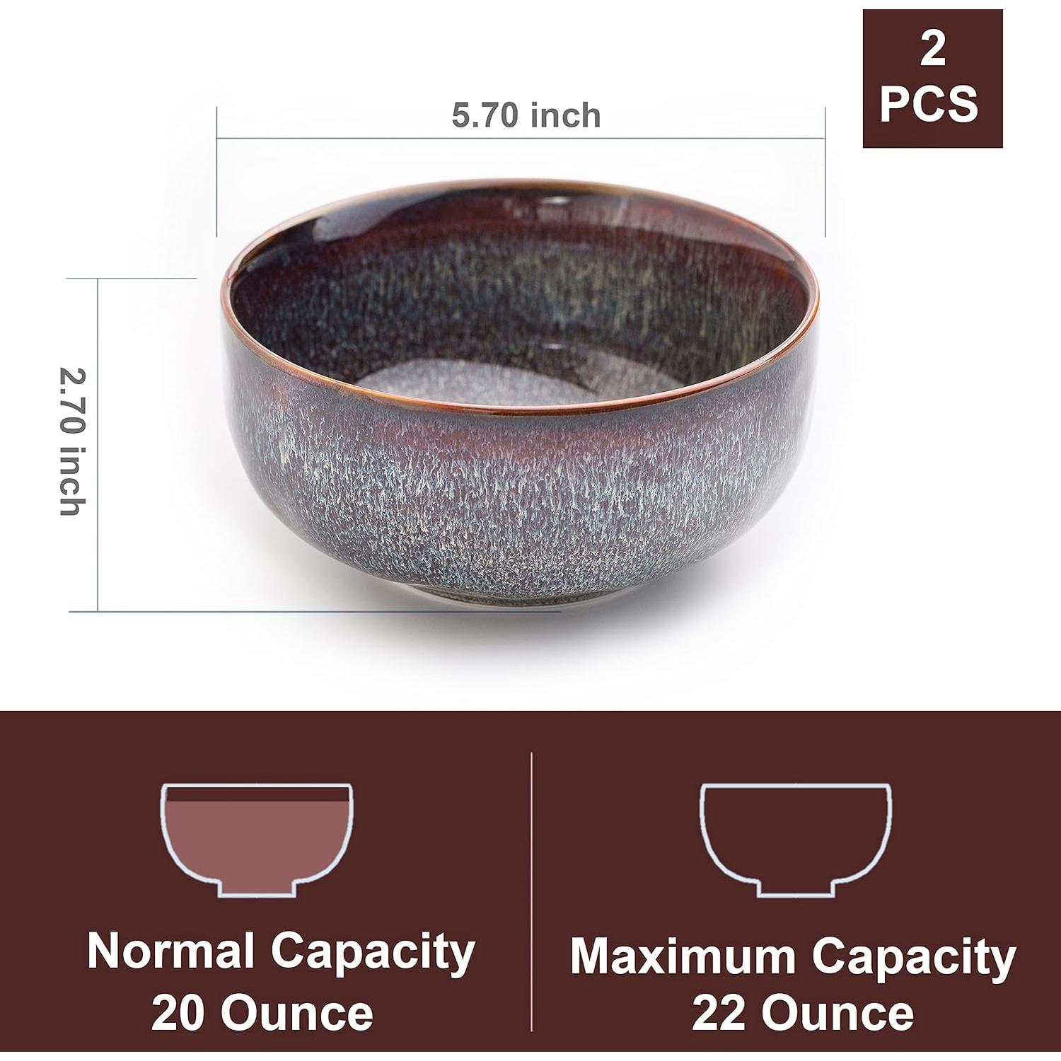 Juego de 2 Cuencos de Cerámica KYBSCZ 22 Onzas Marrón Caramelo