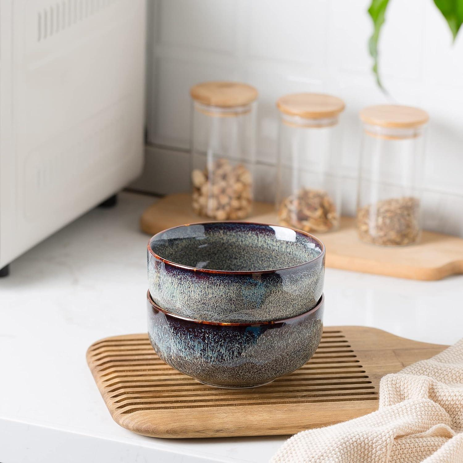 Juego de 2 Cuencos de Cerámica KYBSCZ 22 Onzas Marrón Caramelo