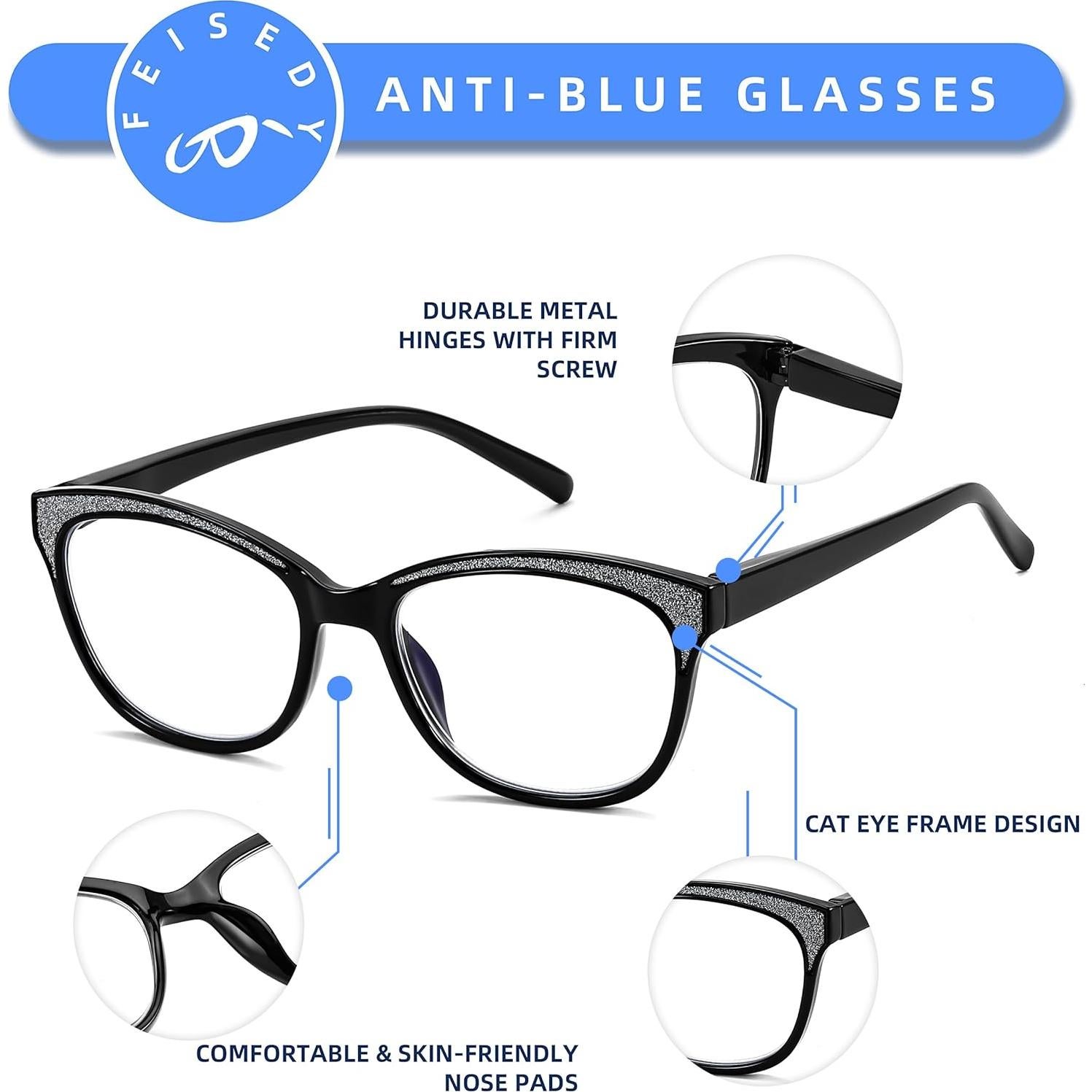 Gafas de Lectura Ojo de Gato FEISEDY con Filtro Luz Azul 1.0x