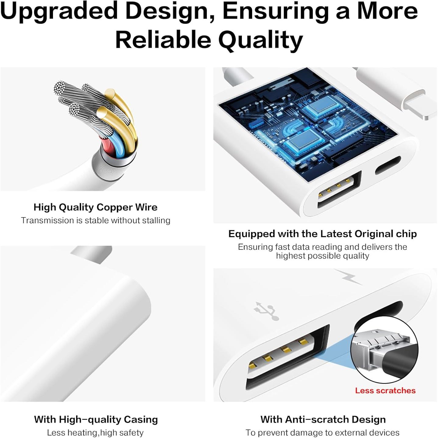 SUNTRSI USB Camera Adapter with Charging Port,Portable USB Female OTG Adapter Suitable for iPhone iPad, Plug and Play Adapter for iPad Support Card Reader