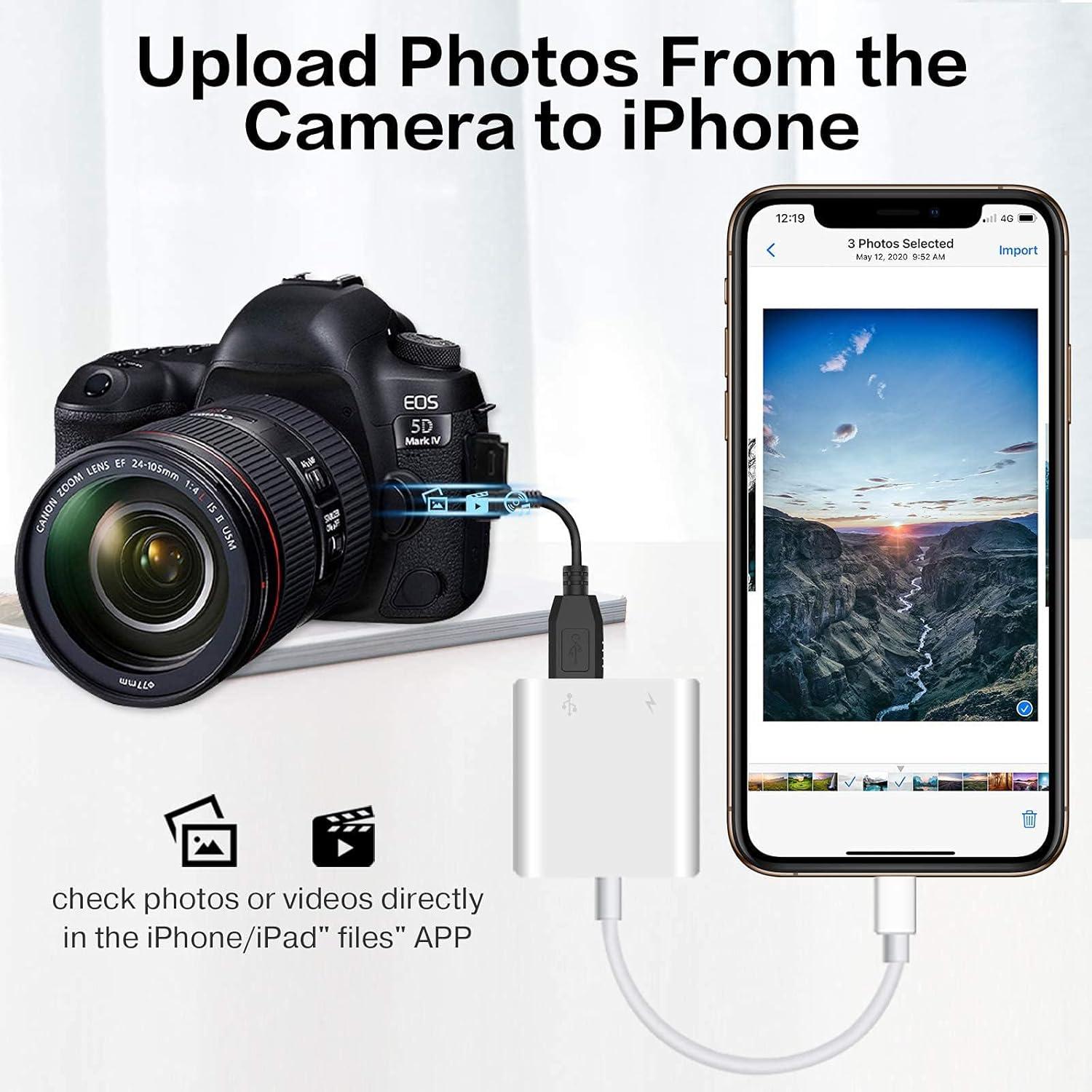 SUNTRSI USB Camera Adapter with Charging Port,Portable USB Female OTG Adapter Suitable for iPhone iPad, Plug and Play Adapter for iPad Support Card Reader