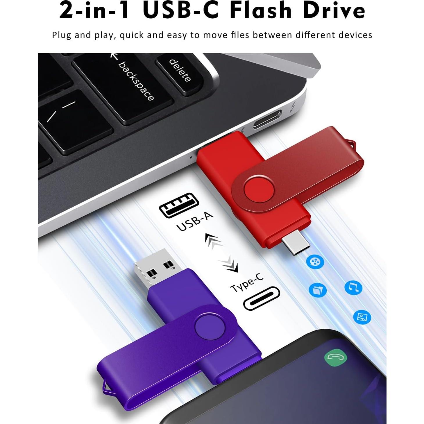 AreTop 64GB Unidad USB C Doble 10 Pack Memoria Flash