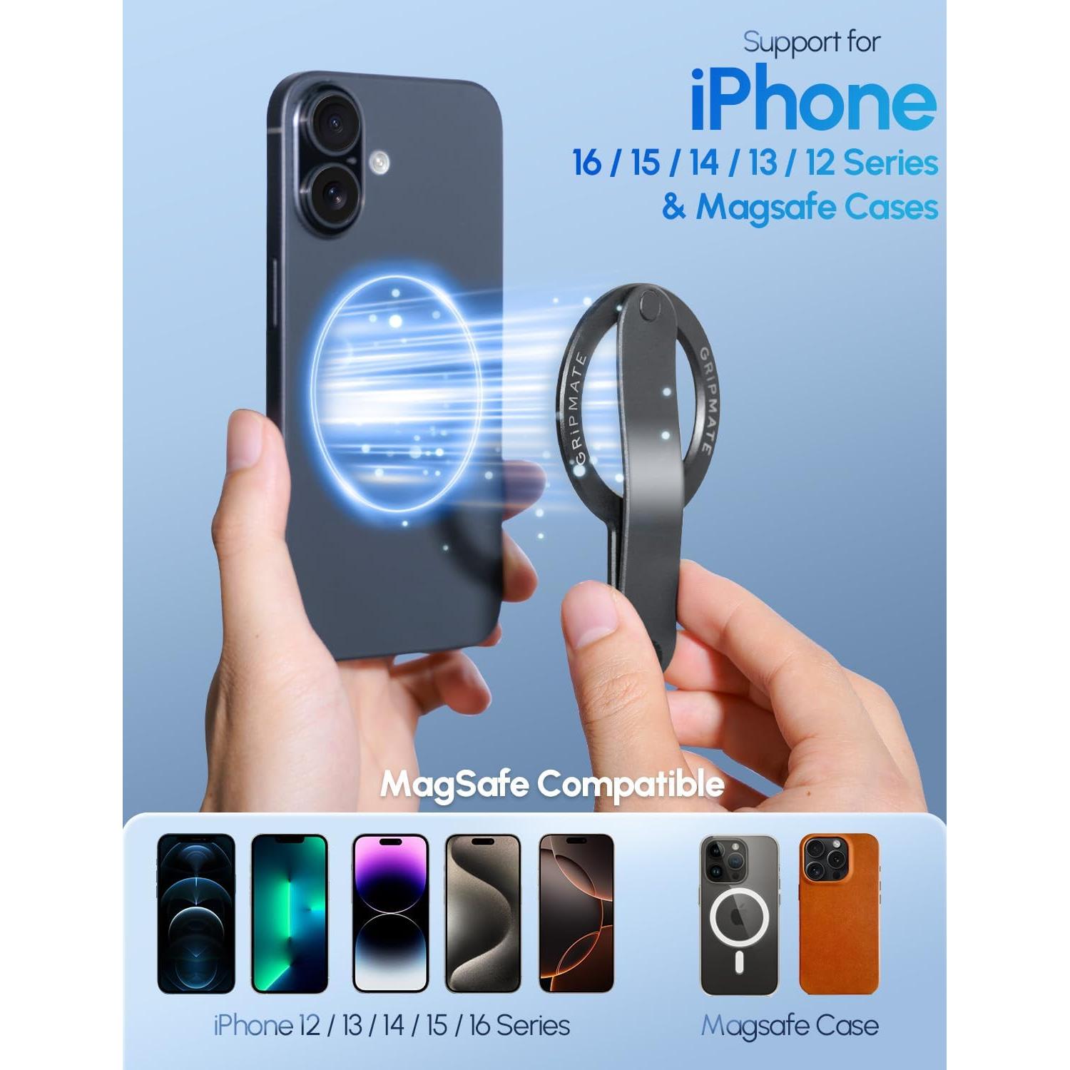 Soporte Magnético GripMate para iPhone 16/15/14/13/12 - Negro