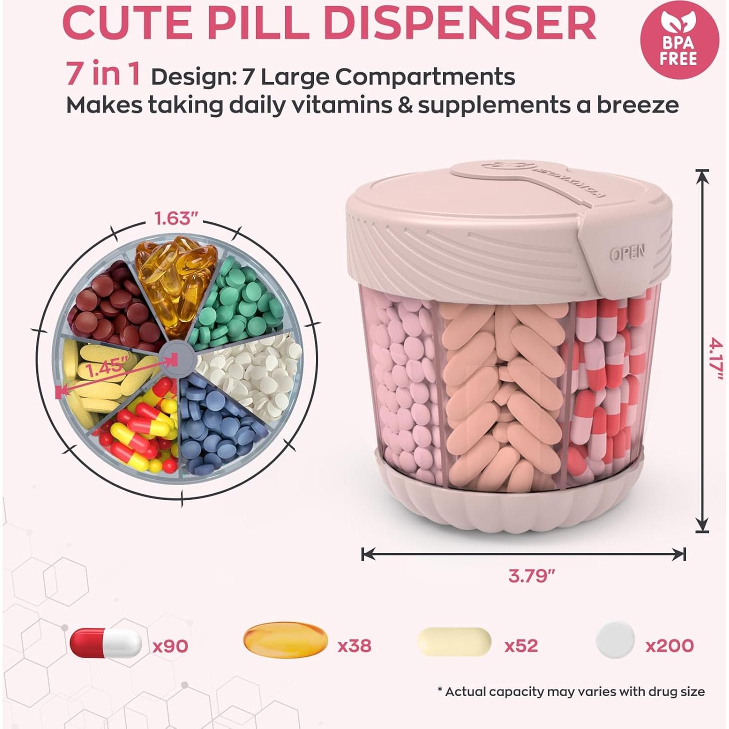 Dispensador de Pastillas HIONXMGA Grande 7 Compartimentos Rosa