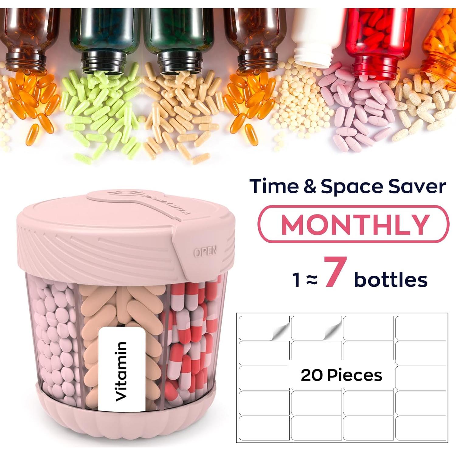 Dispensador de Pastillas HIONXMGA Grande 7 Compartimentos Rosa