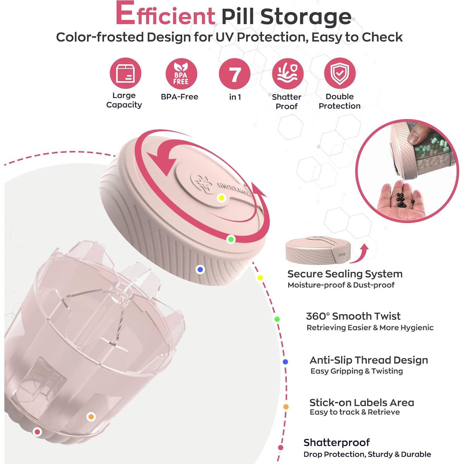 Organizador de Pastillas HIONXMGA 7 en 1 Rosa 10.6 cm