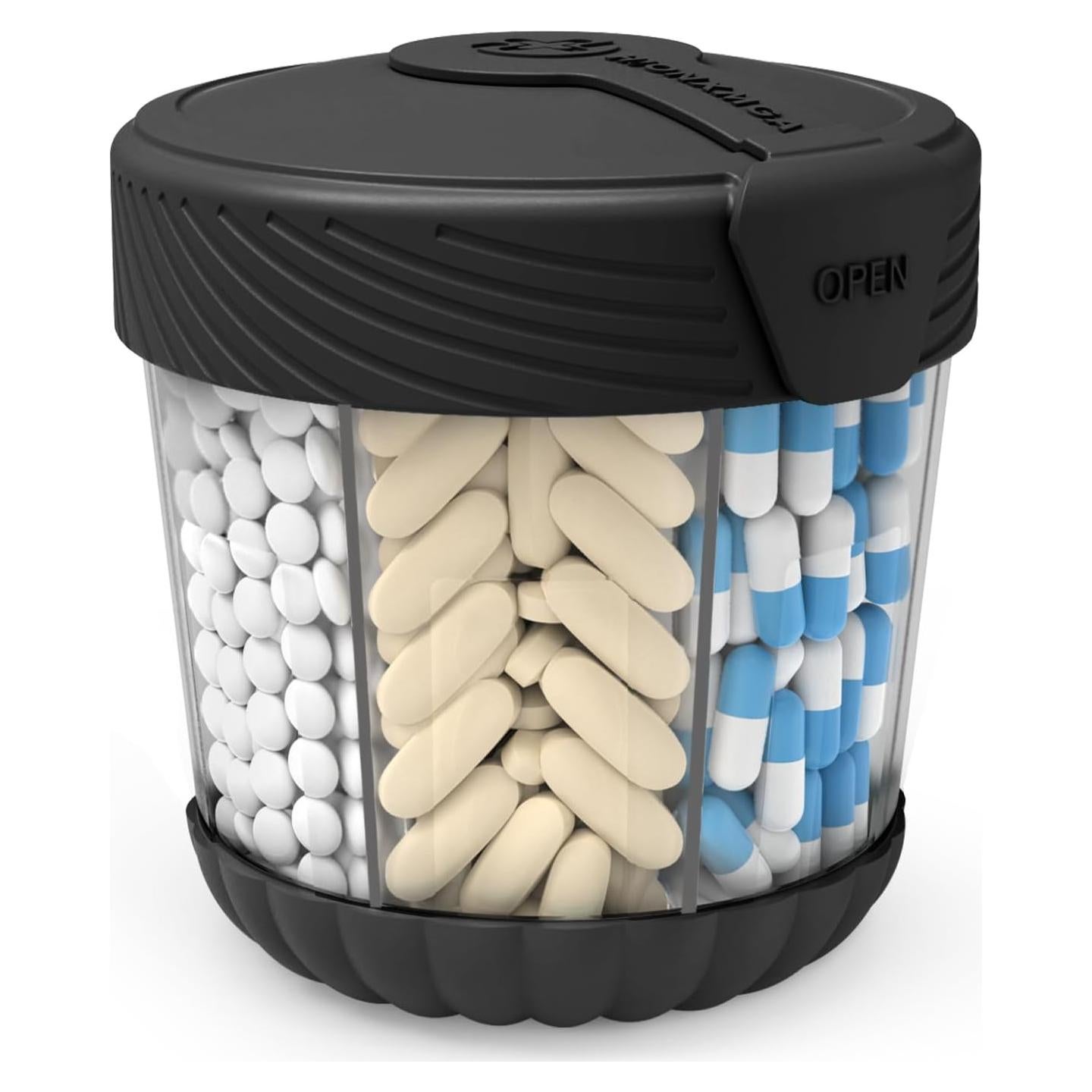 Dispensador de Pastillas Grande HIONXMGA 7 Compartimentos Negro