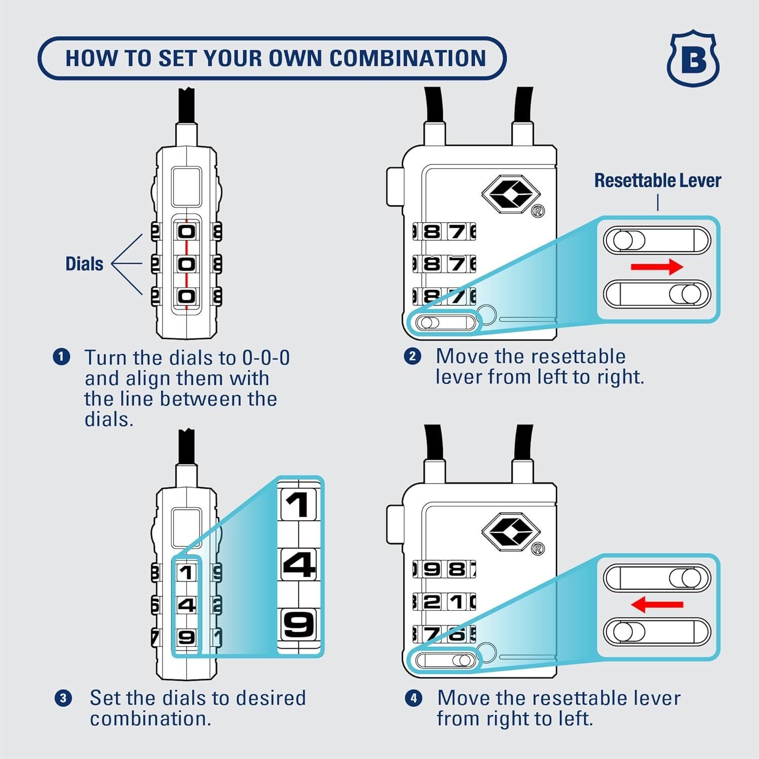 Candado de Equipaje TSA Brinks EPT34201 Negro - Combinación Reiniciable, Paquete de 2