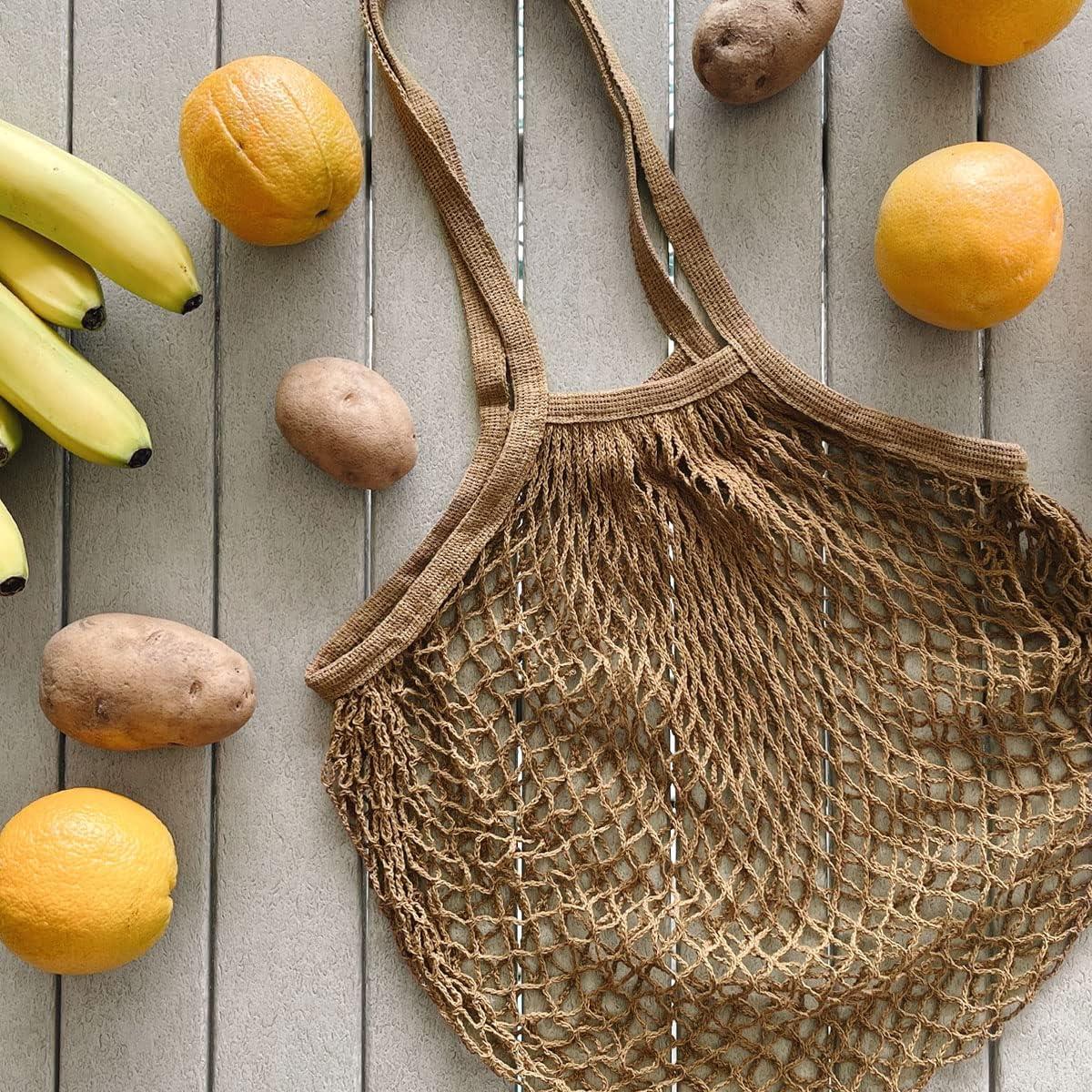 Set de 3 bolsas reutilizables de malla de algodón - Negro, Marrón, Beige