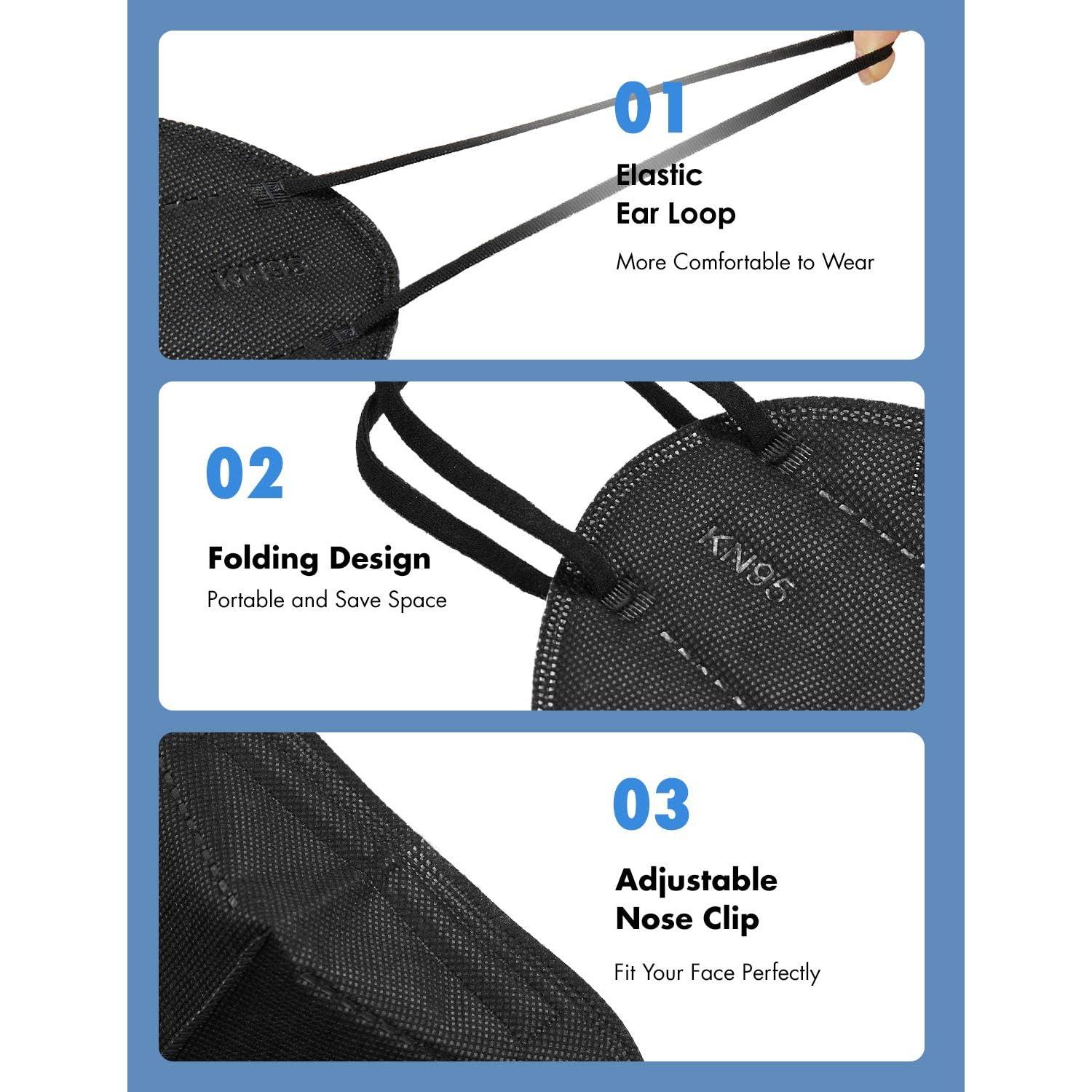 Mascarillas KN95 HUHETA 50 Pcs 5 Capas Alta Filtración Negra