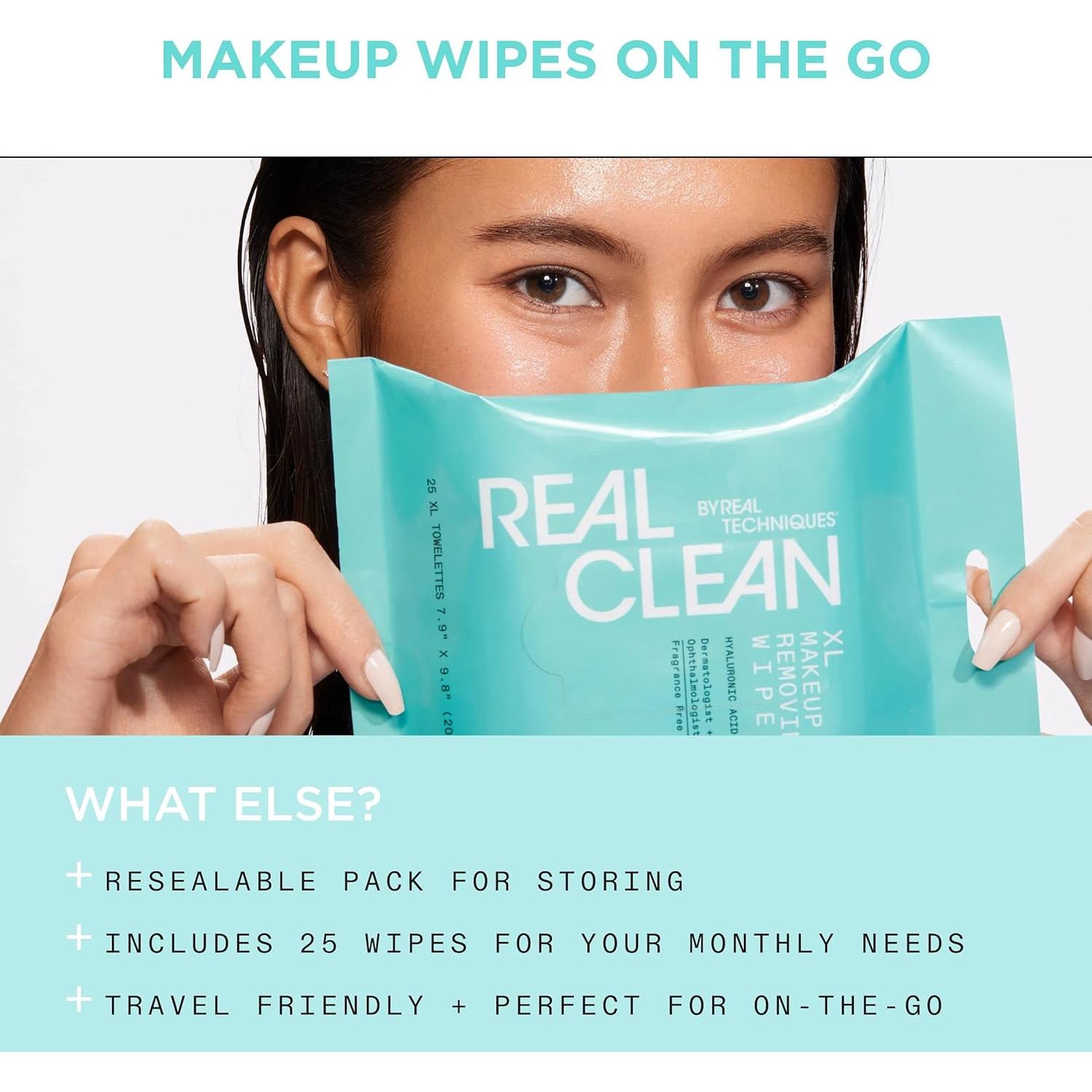 Toallitas Faciales XL Real Techniques con Ácido Hialurónico - 25 Unidades