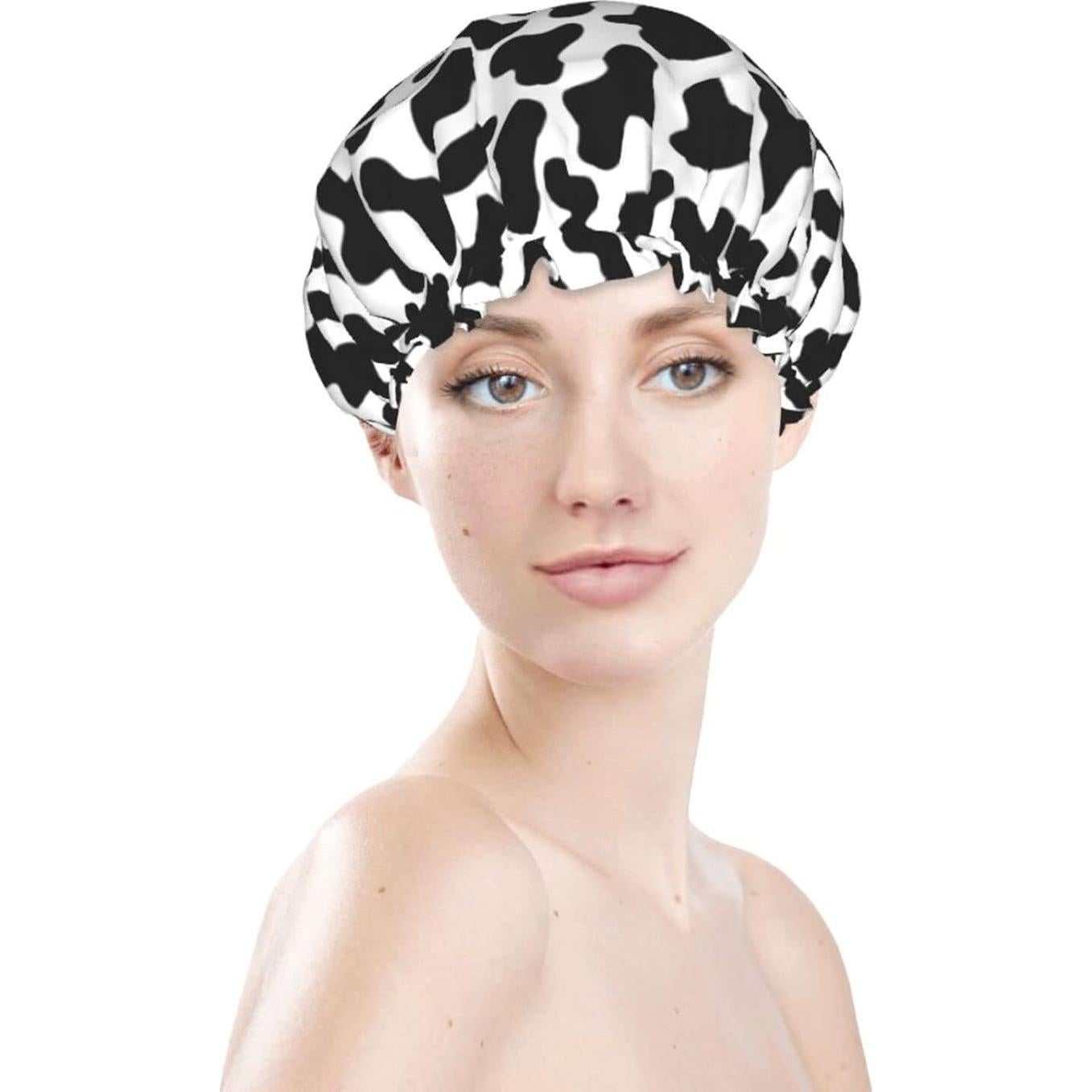 Gorro de Ducha JUKE Piel de Vaca Negra y Blanca Impermeable