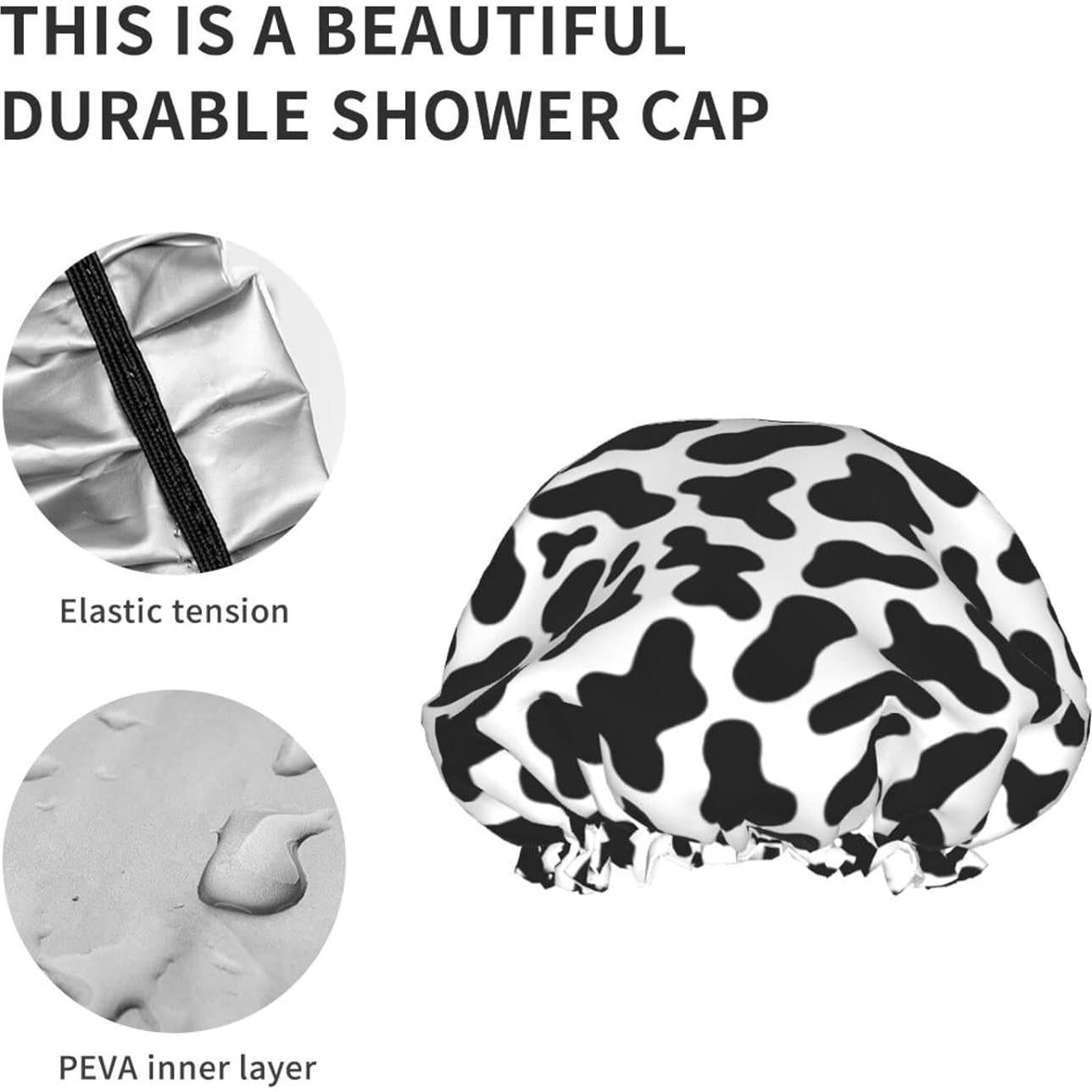 Gorro de Ducha JUKE Piel de Vaca Negra y Blanca Impermeable