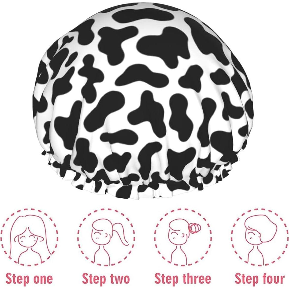 Gorro de Ducha JUKE Piel de Vaca Negra y Blanca Impermeable