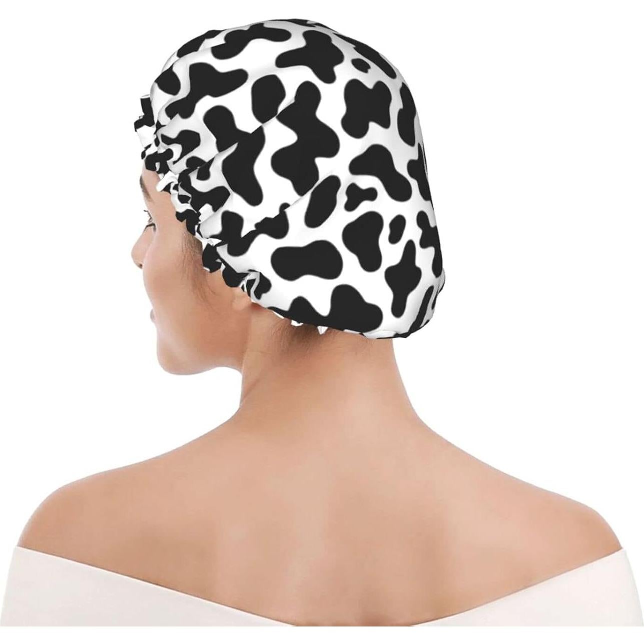 Gorro de Ducha JUKE Piel de Vaca Negra y Blanca Impermeable