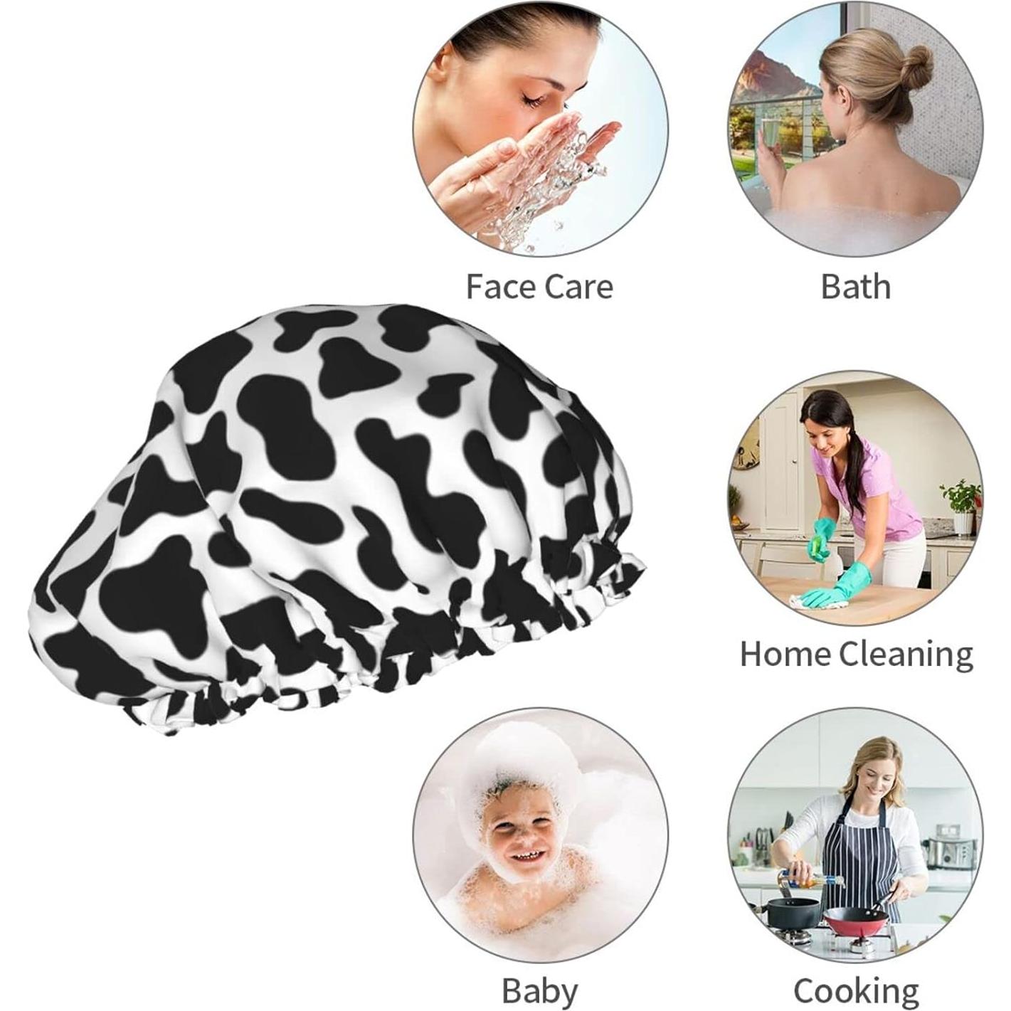 Gorro de Ducha JUKE Piel de Vaca Negra y Blanca Impermeable