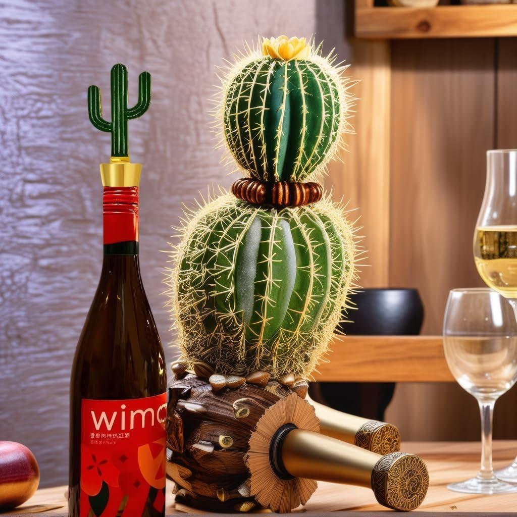 RICHCEE 2 Tapones de Vino Cactus de Aleación de Zinc