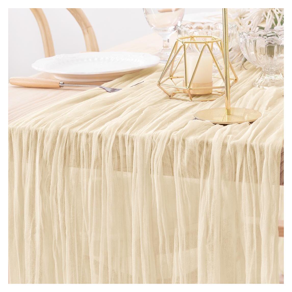 Camino de Mesa Boho MLMW Beige 160" Gasa Rústica para Eventos