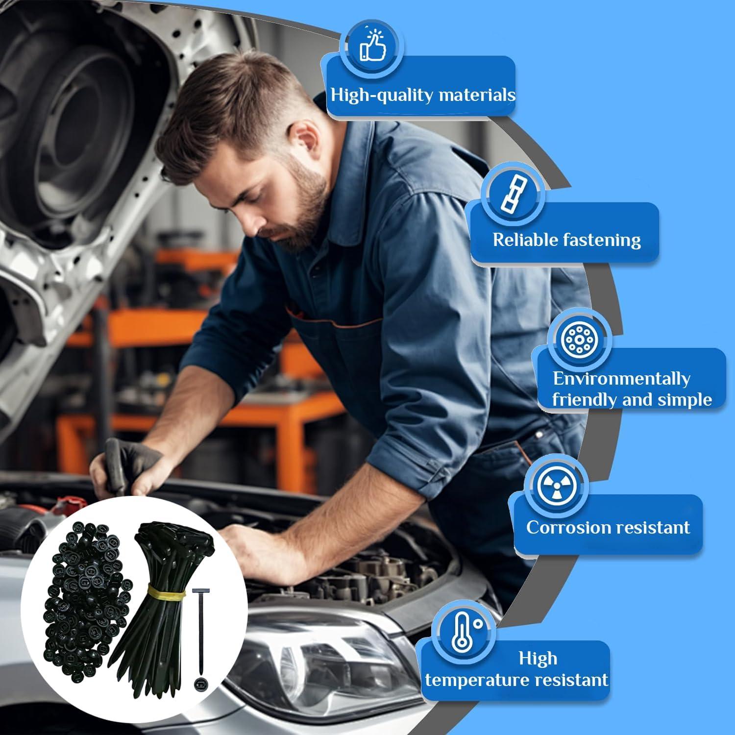 100 Hebillas de Cable de Nylon Universal para Automóviles