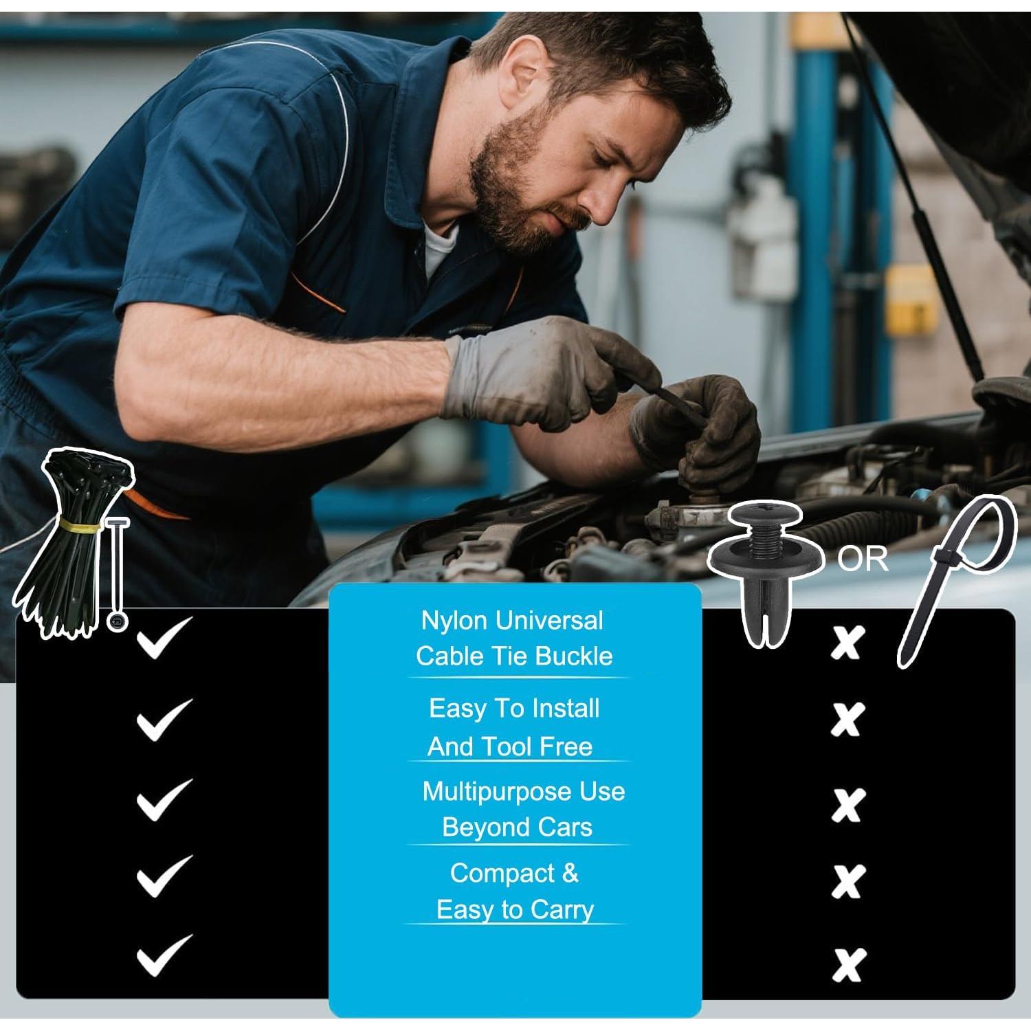 100 Hebillas de Cable de Nylon Universal para Automóviles