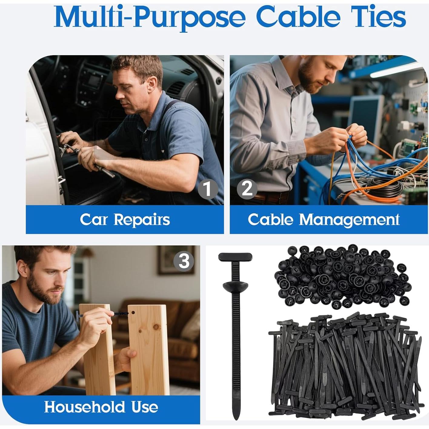 100 Hebillas de Cable de Nylon Universal para Automóviles