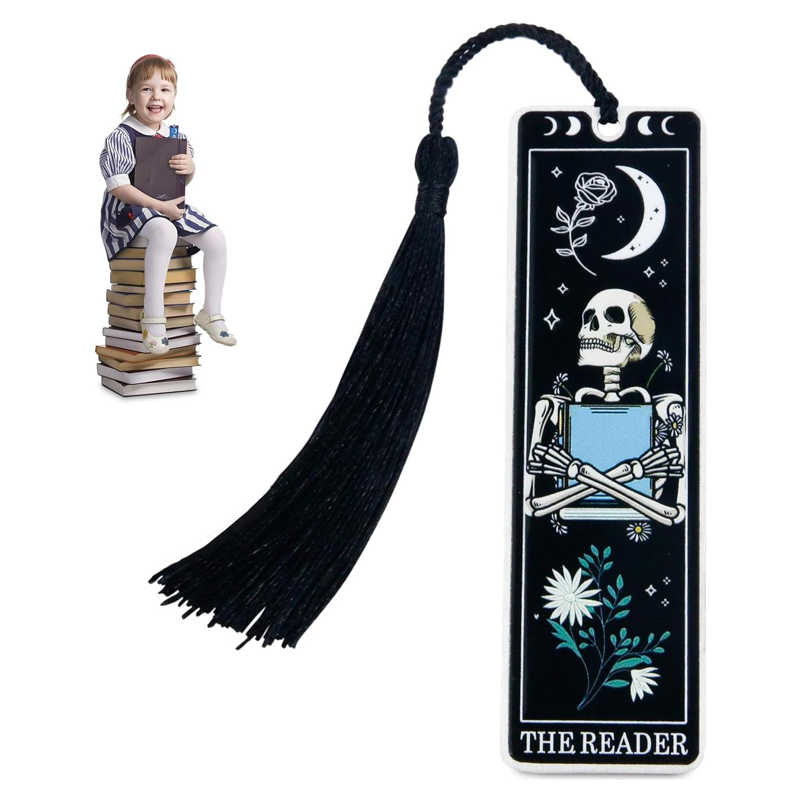 Marcador de Metal WACANTIC Esqueleto Gótico con Borlas Negro