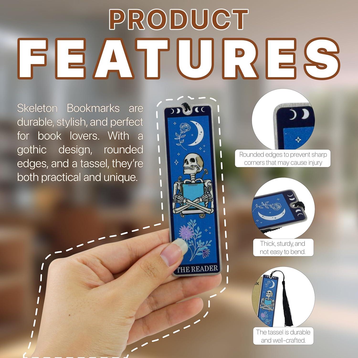 Marcador de Metal WACANTIC Esqueleto Gótico con Borlas Negro