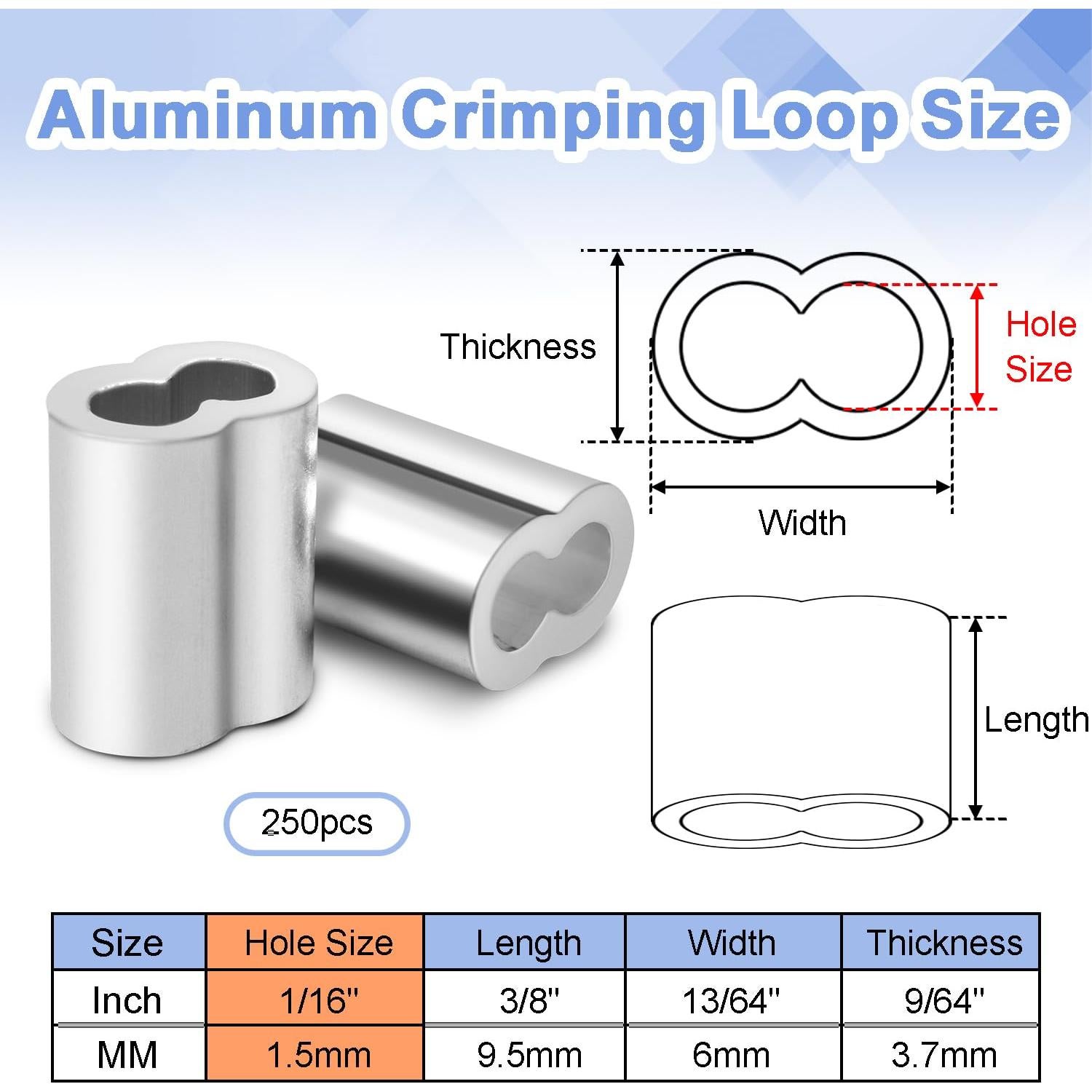 250 Piezas Manguitos de Crimpado de Aluminio COOBIGO 1.2mm