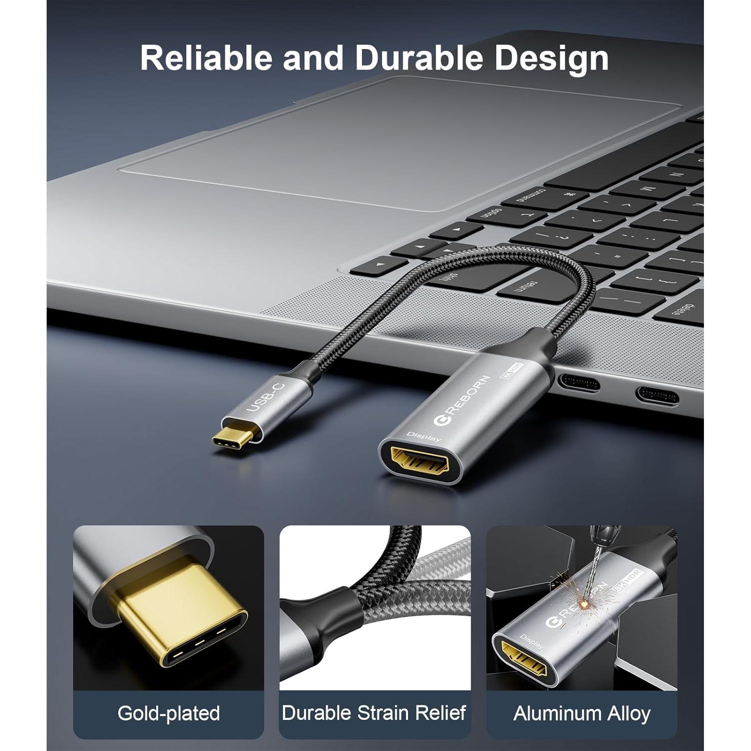 Adaptador Reborn USB-C a HDMI 2.1 8K 60Hz - Compatible Thunderbolt