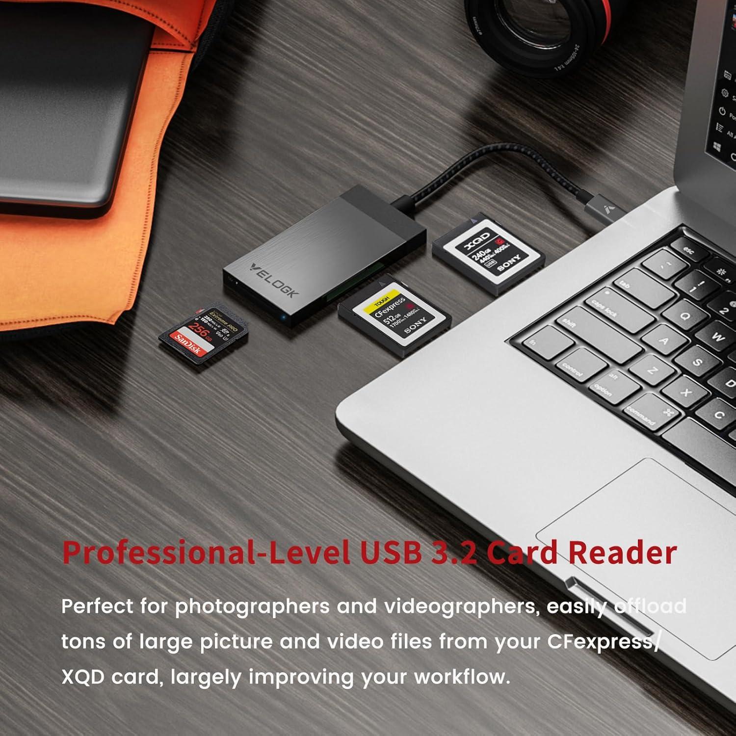 Lector de tarjetas 3-en-1 VELOGK CFexpress/XQD/SD 4.0 USB-C