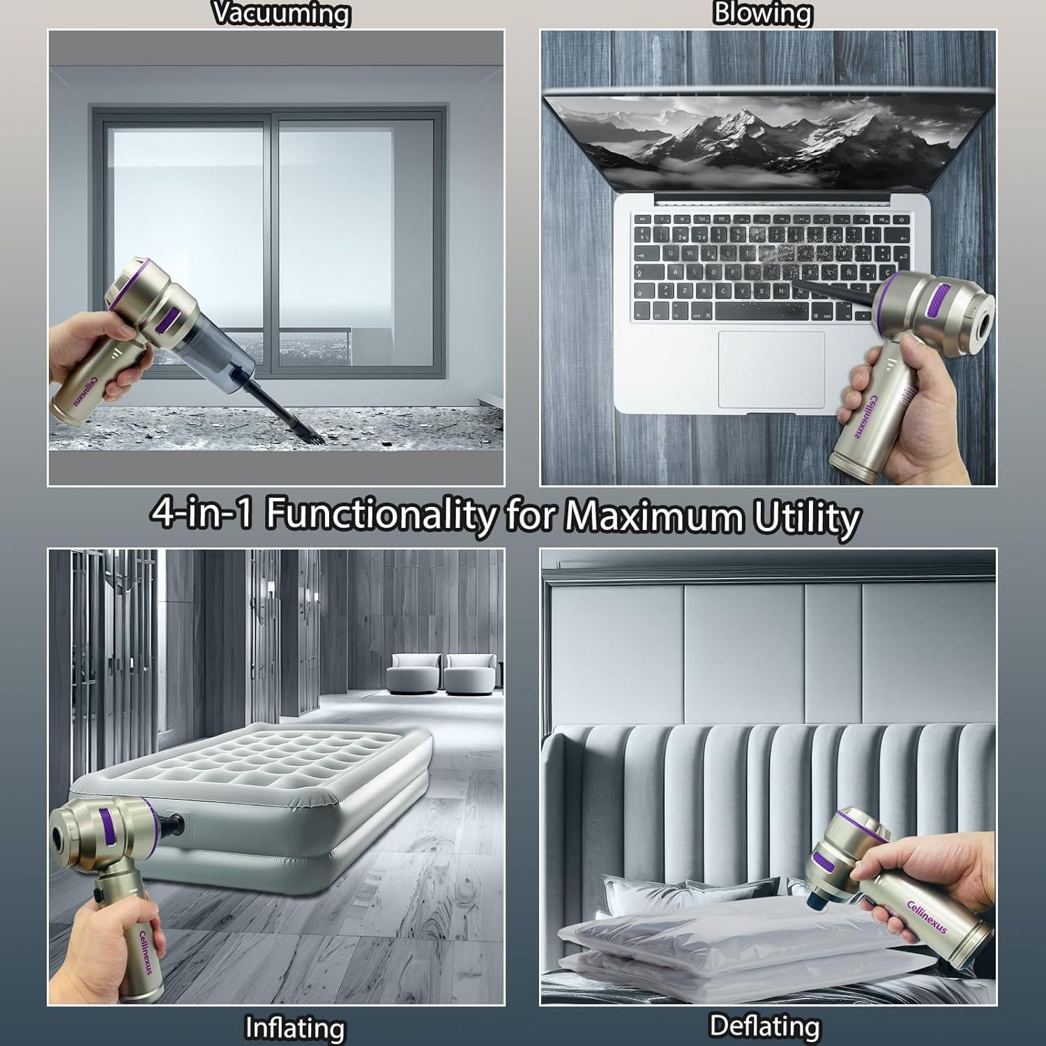 Aspiradora de Coche Cellinexus 180W Sin Cable 4-en-1 21000Pa