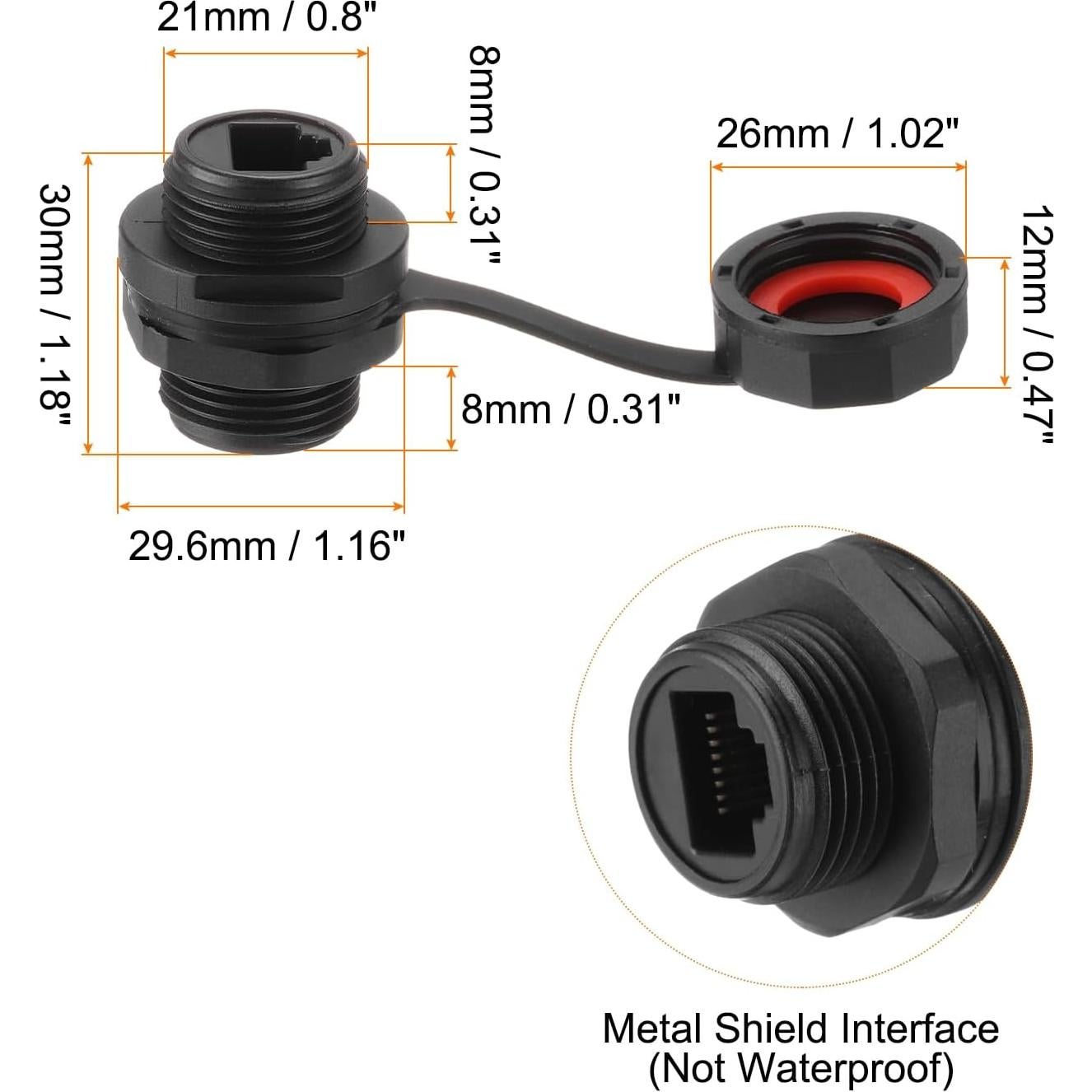 Acoplador RJ45 Blindado IP67 MECCANIXITY para Ethernet CAT6 - Paquete de 2