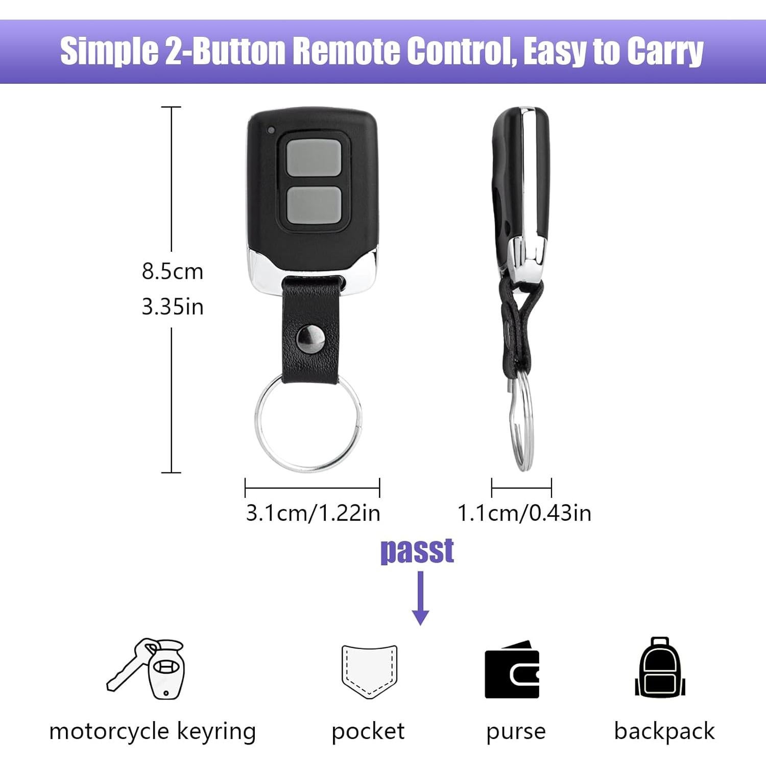 Control Remoto de Puerta de Garaje LAWOHO Morado 315MHz