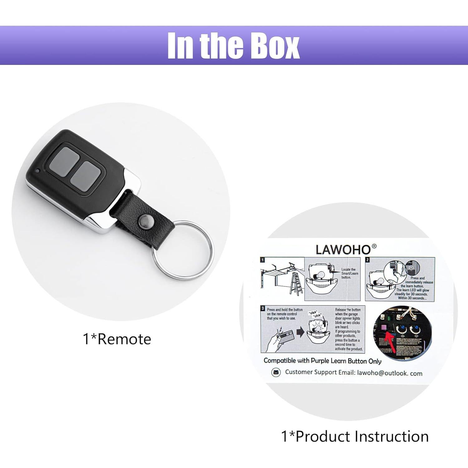 Control Remoto de Puerta de Garaje LAWOHO Morado 315MHz